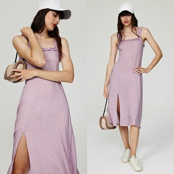 LOUNA 90s Daisy Floral Sleeveless Ruffled Square Neck Smocked Back Slip Dress L - Picture 1 of 5